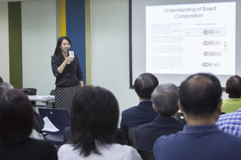 Ms Lois Lam, Head, HKCSS Institute shared findings of “Survey on Board-level Recruitment and Retention Strategies among Nonprofits in Hong Kong” jointly conducted by ExCEL3 and HKCSS.