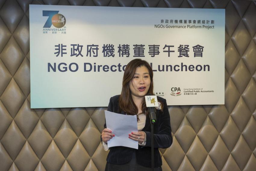 Ms Mabel Chan, President, Hong Kong Institute of CPAs (HKICPA), pointed out that as the Strategic Partner of the Project, apart from sponsoring the luncheon series HKICPA was committed to supporting the enhancement of NGO governance through their “CPAs for NGOs” programme.