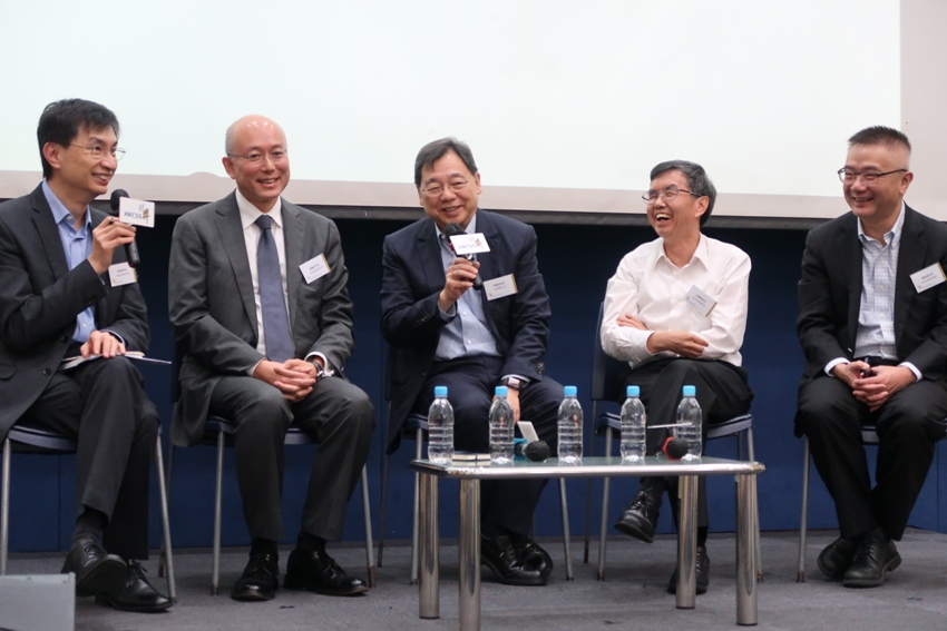 Together with participating agency governors and heads, (from left) Mr Chua Hoi Wai, Mr Christopher Law, Mr Peter Wan, Mr Stephen Hui and Mr Cliff Choi explored viable directions and strategies to reform the welfare subvention mode